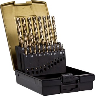 Ivana metaalborenset [19-delig] - cobalt - DIN 338 - gold finish - 1 t/m 10/0,5 mm oplopend - in cassette