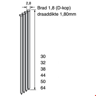 Dutack brads - DA18 - 32 mm - 4000 st - Cnk