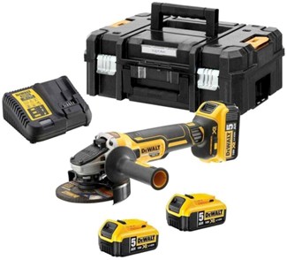 DeWALT DCG405P3-QW 18V haakse accu slijpmachine incl. 3x 5.0Ah accu's en lader in koffer
