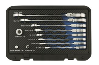 Ivana ringratel-/steeksleutelset [11-delig] - multidrive - 8/10/11/12/13/14/17/19 mm - met kniegewricht