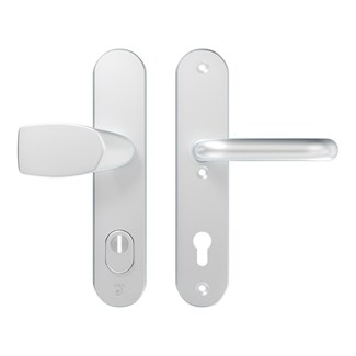 AXA veiligheidsbeslag knopkruk/kruk - SKG*** met kerntrekbeveiliging - Oval Plus kruk Wing+U - PC92 - alu. F1 