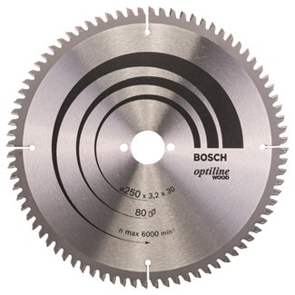 Bosch cirkelzaagblad - OPTILINE WOOD - Ø250/3.2mm - 30mm - 80 TPI