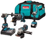 Makita combiset boren/(slag)schroeven/slijpen/reciprozagen - DLX4157TX1 - 18 V - 2x5,0 Ah accu en snellader - in tas
