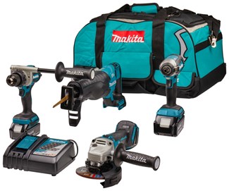 Makita combiset boren/(slag)schroeven/slijpen/reciprozagen - DLX4157TX1 - 18 V - 2x5,0 Ah accu en snellader - in tas