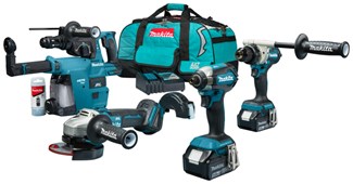 Makita accu combiset - boren/schroeven/slijpen - DLX4155TX1 - 18V - 2x5.0 Ah accu en snellader - in tas