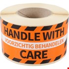 Verzendetiket Handle with Care oranje papier 250 op rol