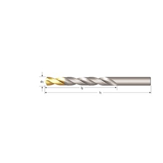 DORMER HSS korte spiraalboor - met cilindrische schacht - DIN 338 N - TiN-tip - gecoat - 4xD