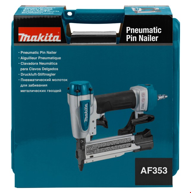 Makita 8 bar pin tacker AF353 23 Ga in koffer met olie en