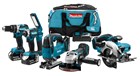 Makita accu combiset - (klop)boren/(slag)schroeven/zagen/slijpen - DLX6082T - 18V - 3x5.0 Ah accu en snellader - met lamp en tas