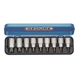 GEDORE dopsleutel-schroevendraaier-set - 1/2" - T20-T60 - in stalen cassette - 9-delig