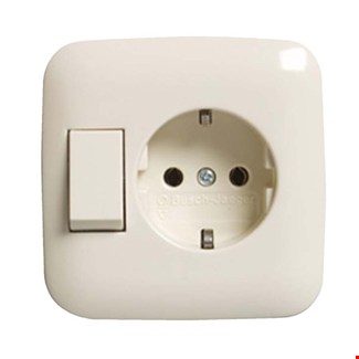 Busch-Jaeger combi inbouw wandcontactdoos - randaarde - 4045057 - crèmewit