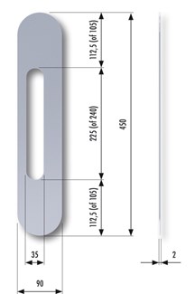 SecuMax anti-manipulatie plaat - RVS F1 geborsteld - 90 x 450 mm - 3010.017.15 - sparing 225 mm