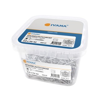 Ivana 56112 Spaanplaatschroeven platkop met snijpunt Torx T20 5,0x70mm - 600 stuks in emmer